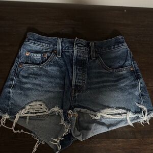 Levi 501s Classic Blue Distressed Jean Shorts